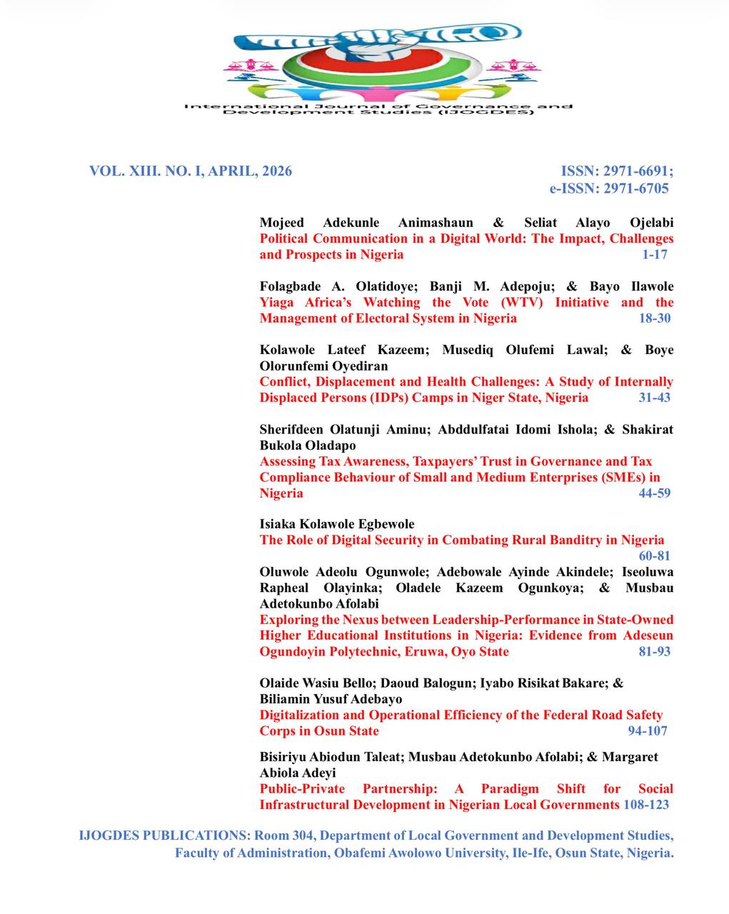 					View Vol. 13 No. 1 (2026): International Journal of Governance and Development Studies (IJOGDES)
				