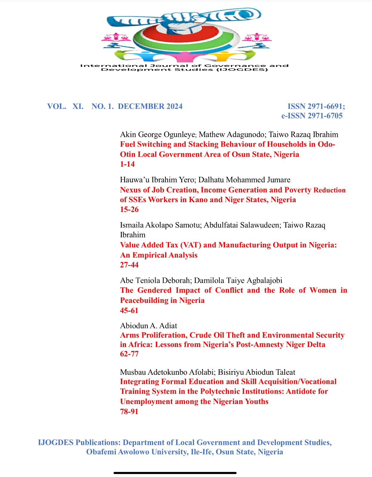 Department of Local Government and Development Studies, Obafemi Awolowo University, Ile-Ife